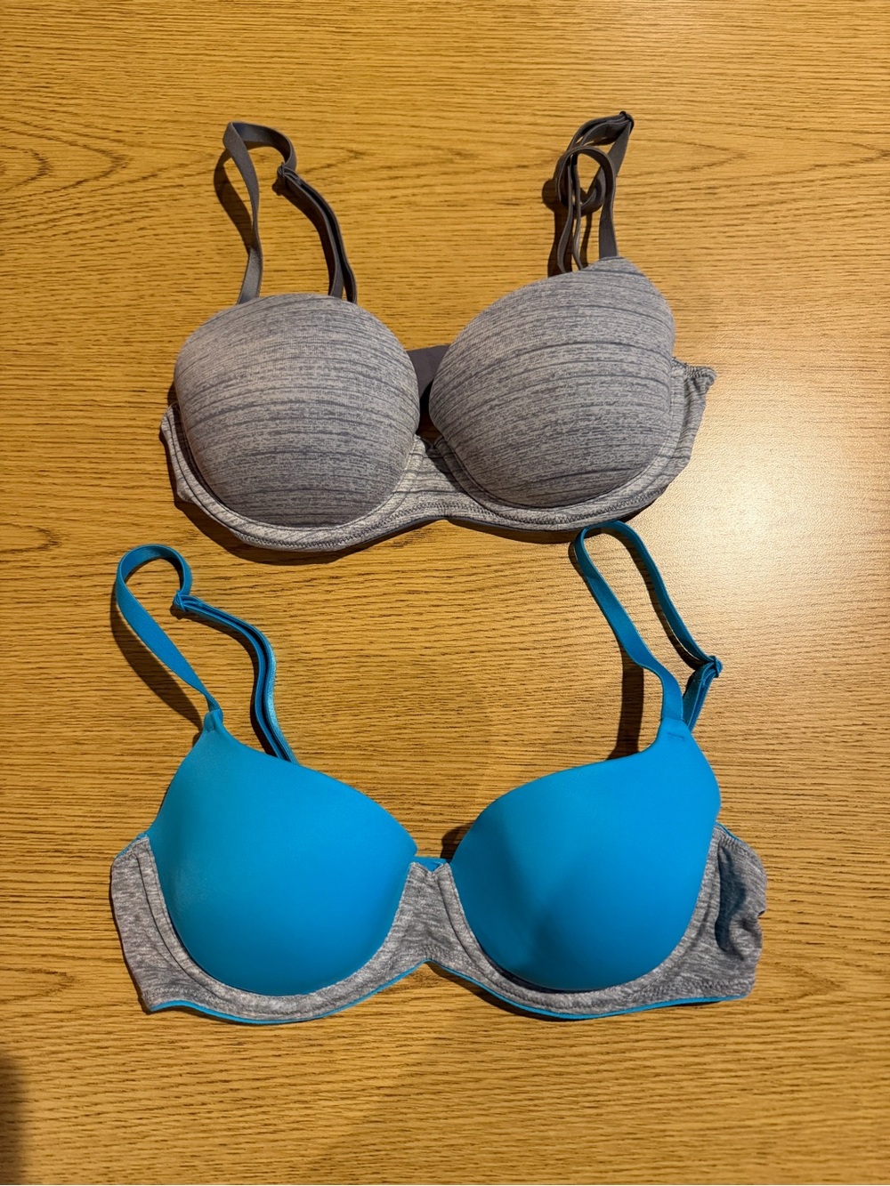 Gray and Teal Women's Victorias Secret Pink T-Shirt Bras —both 34B